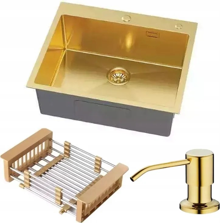 Ivette mosogató csaptelep acél gold arany 60x50 cm Szett +adagoló