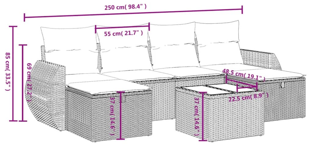 6 részes bézs polyrattan kerti ülőgarnitúra párnával