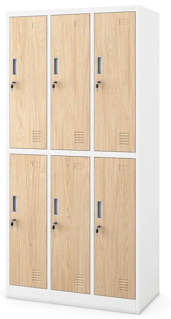 Fém öltözőszekrény 6 rekeszes IGOR, 900 x 1850 x 450 mm, Eco Design: fehér/ sonoma tölgy