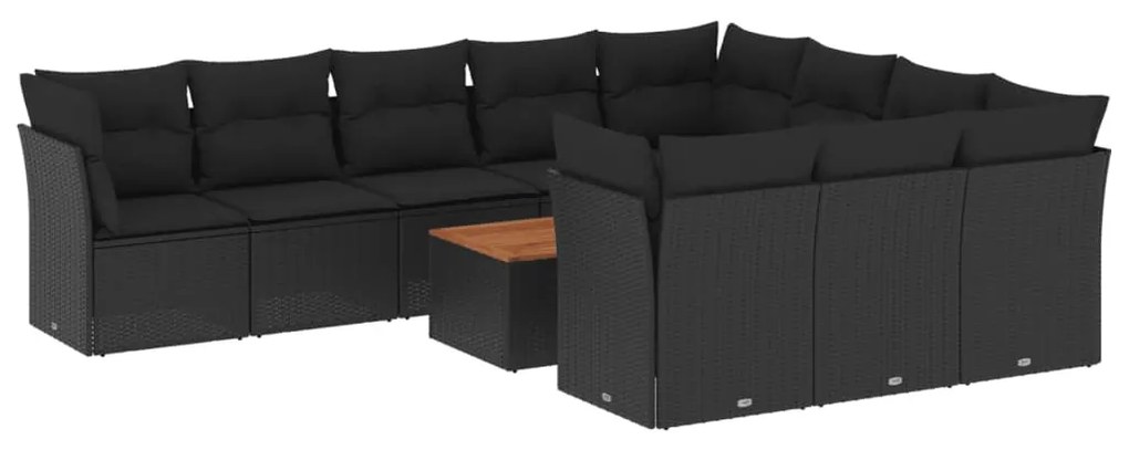 vidaXL 11 részes fekete polyrattan kerti ülőgarnitúra párnákkal