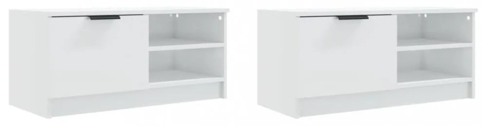 2 db magasfényű fehér szerelt fa TV-szekrény 80x35x36,5 cm