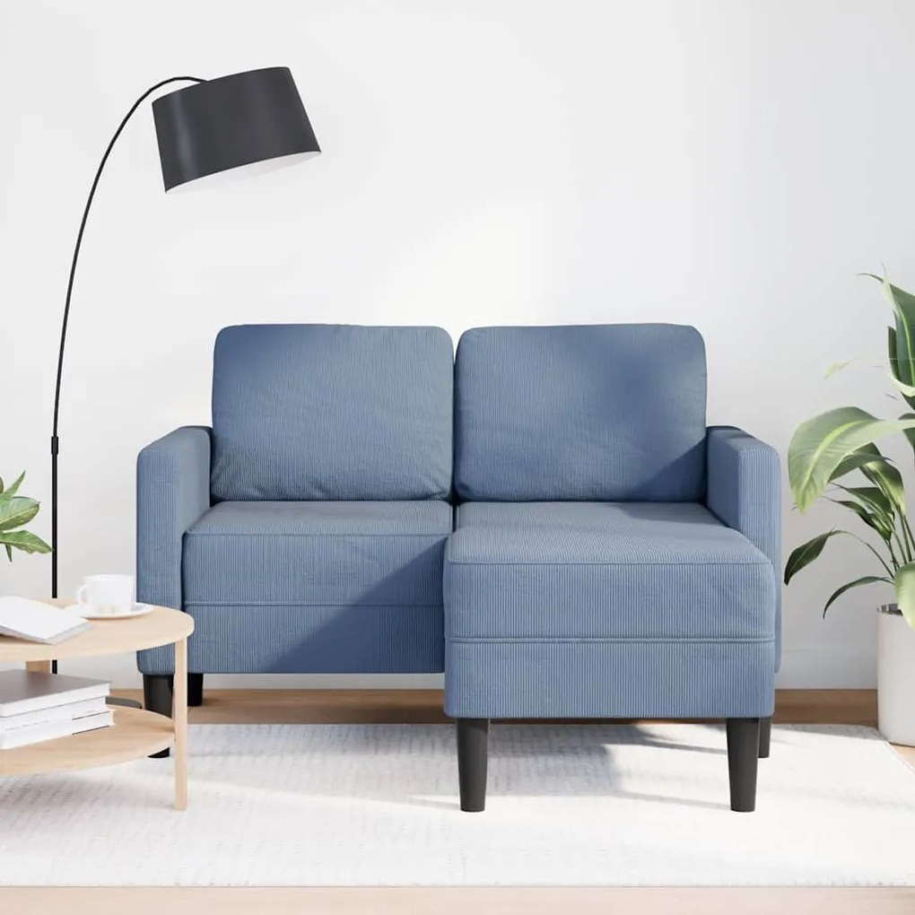 kék vászon 2 üléses kanapé L-alakú kanapéval 125 cm