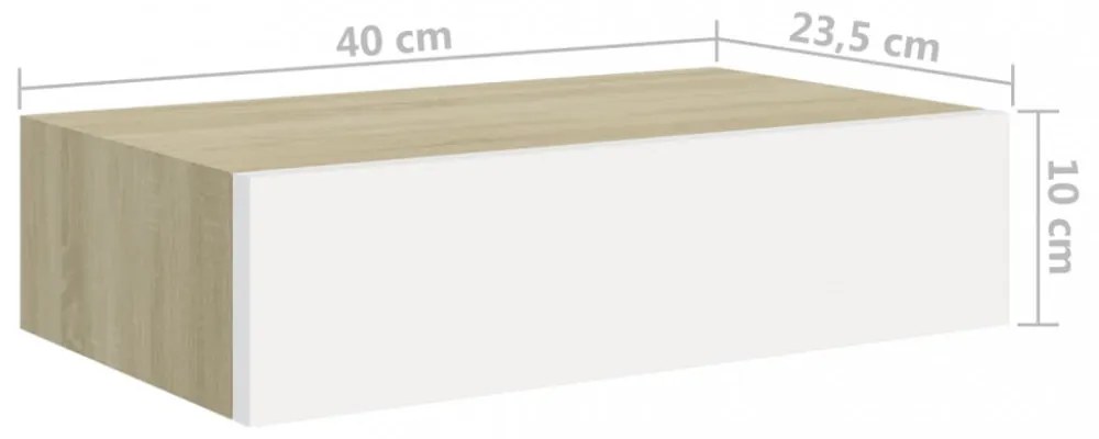 2 db tölgyszínű és fehér MDF fiókos fali polc 40 x 23,5 x 10 cm