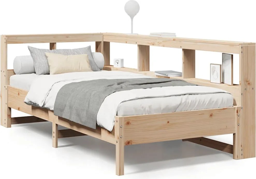 vidaXL tömör fenyőfa könyvespolcos ágy matrac nélkül 75 x 190 cm