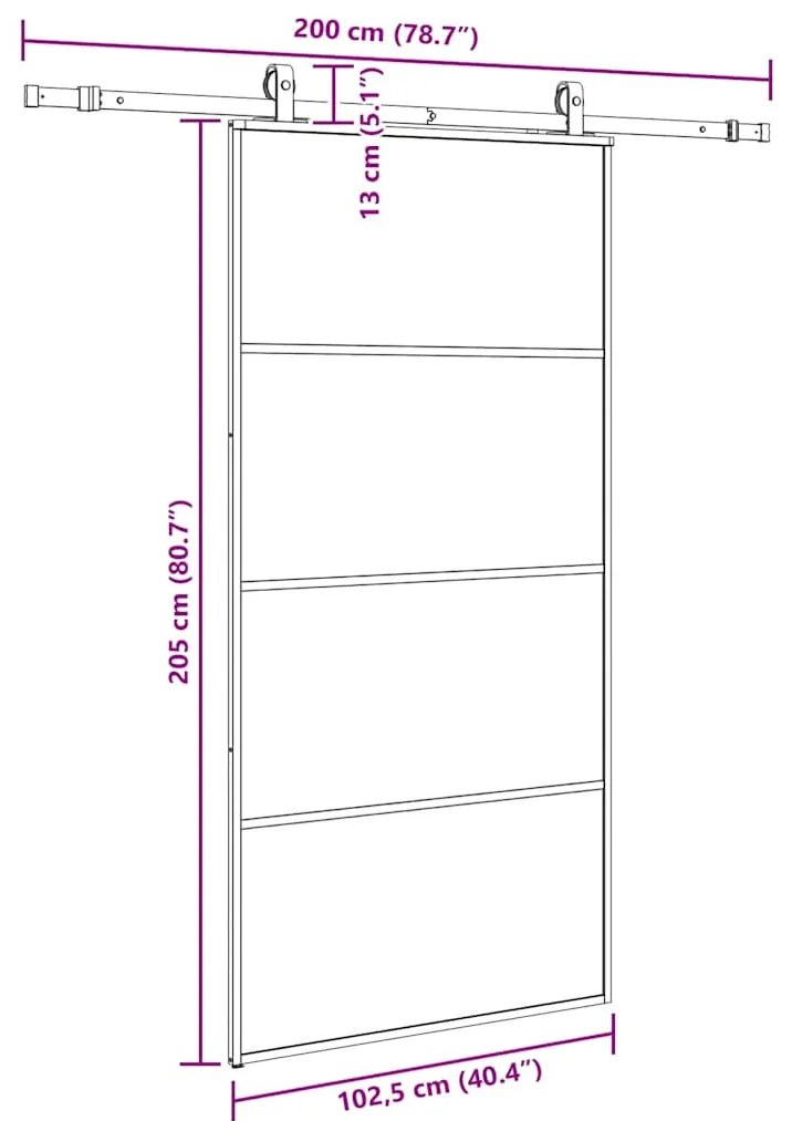 fekete ESG üveg tolóajtó fémszerelvény-szettel 102,5x205 cm