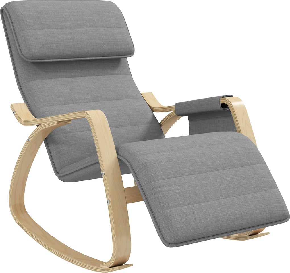 HOMCOM Hintázó Szék Ápolás és Pihenés Céljából Állítható Lábpihentetővel, Oldalsó Zsebbel és Fejtámlával, Hintázó Szék a Hálószobába, 67 x 110 x 91 cm