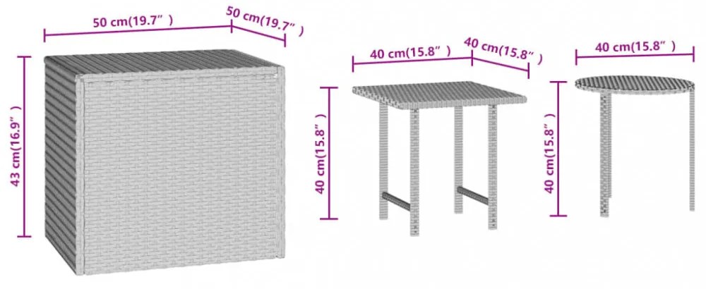 3 db barna polyrattan kisasztal