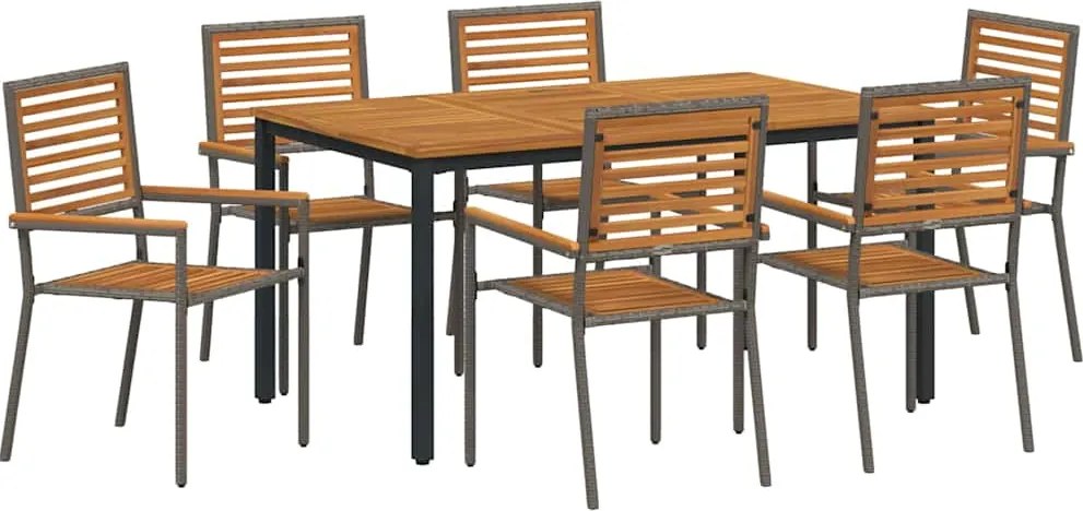 vidaXL Kert étkező szett 7 pcs Szürke és Barna polirattan