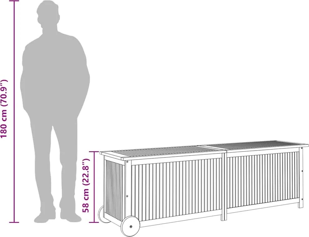 Tömör Akácfa Kerti Tárolóláda Kerekekkel 150 X 50 X 58 Cm