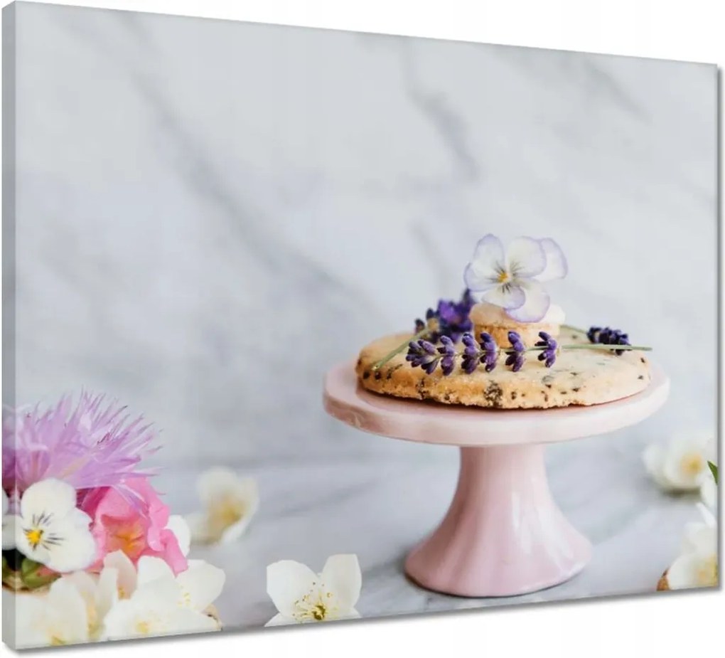 Vászonkép 50x40 Süti levendulával