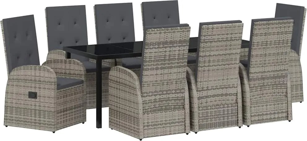 vidaXL Kert étkező szett párnával 9 pcs Szürke polirattan