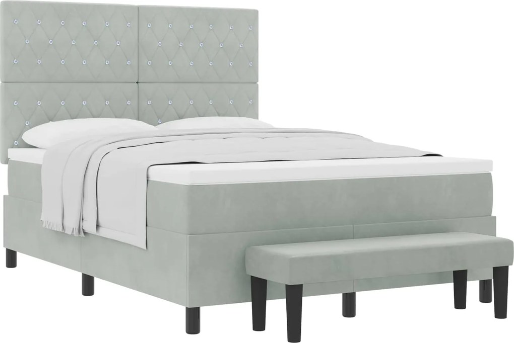 vidaXL Boxrugós ágy matracmal Világosszürke 140 x 190 cm Bársony