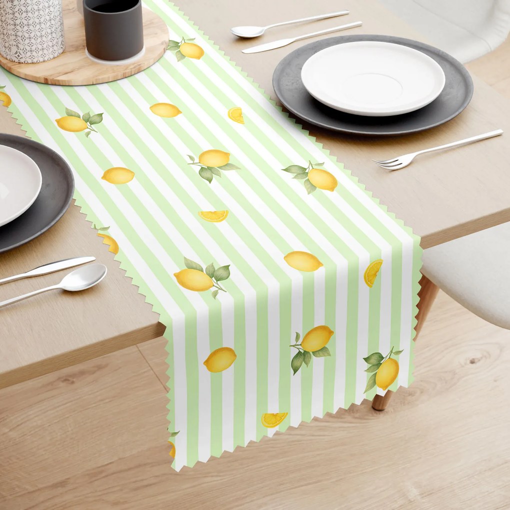 Goldea teflonbevonatú asztali futó - citromok zöld csíkos alapon 20x120 cm