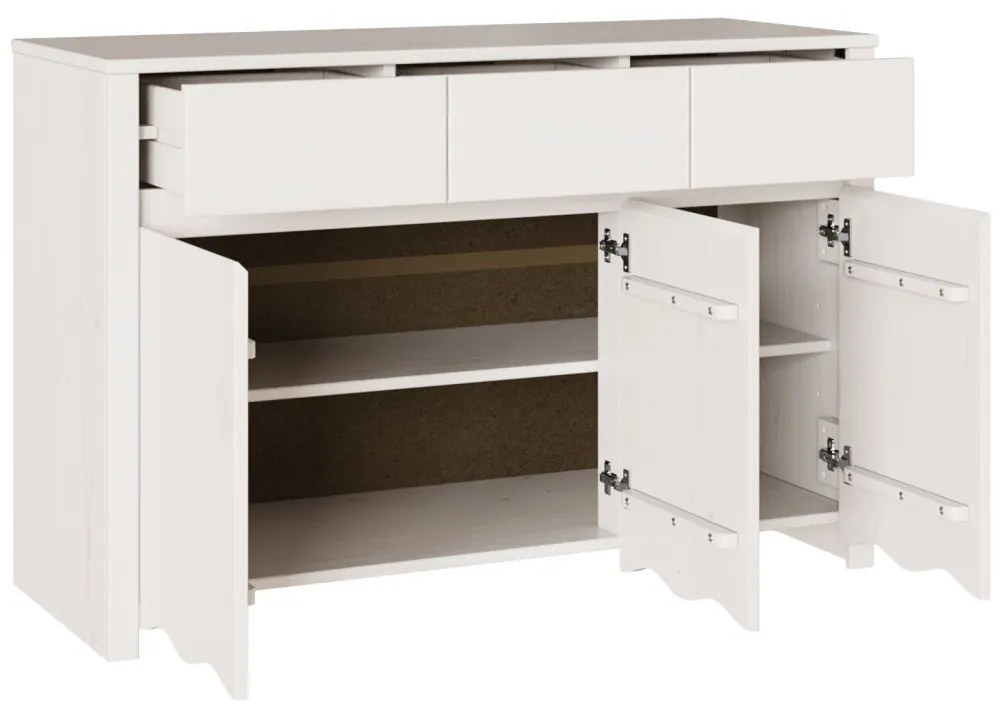 Oldalszekrény &quot;&quot;DRAMMEN&quot;&quot; Fehér 114x43x75,5 cm Tömbfa Fenyő