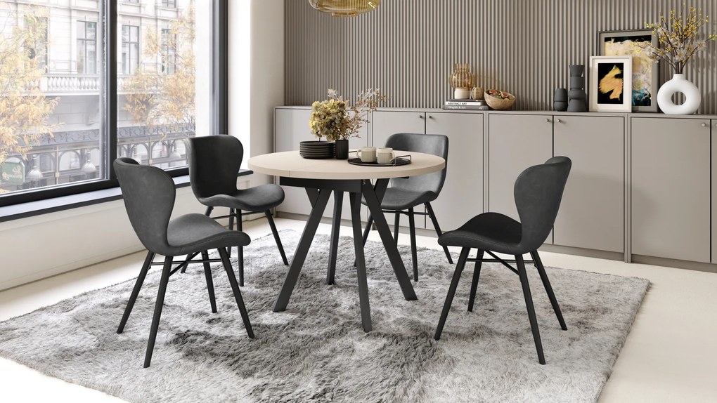 Mazzoni ALMO Bézs/fekete lábak - BŐVÍTHETŐ KEREK ASZTAL Y ALAKÚ LÁBAKKAL LOFT/IPARI STÍLUSÚ NAPPALIBA/ÉTKEZŐBE