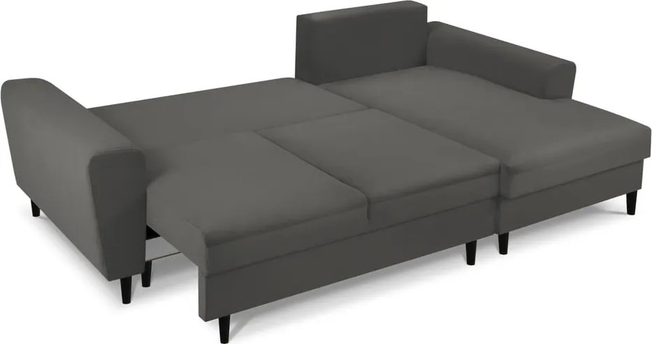 Sötétszürke kordbársony kinyitható tárolóhelyes sarokkanapé (jobb oldali-heverő résszel) Kyoto – Cosmopolitan Design