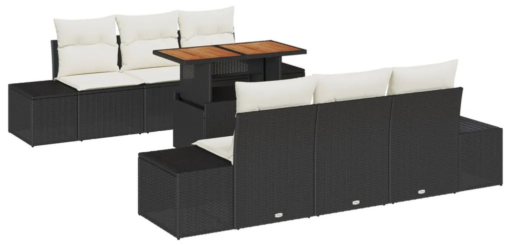 7 darabos Kert Kanapé Szett Párnákkal Fekete Poly Rattan