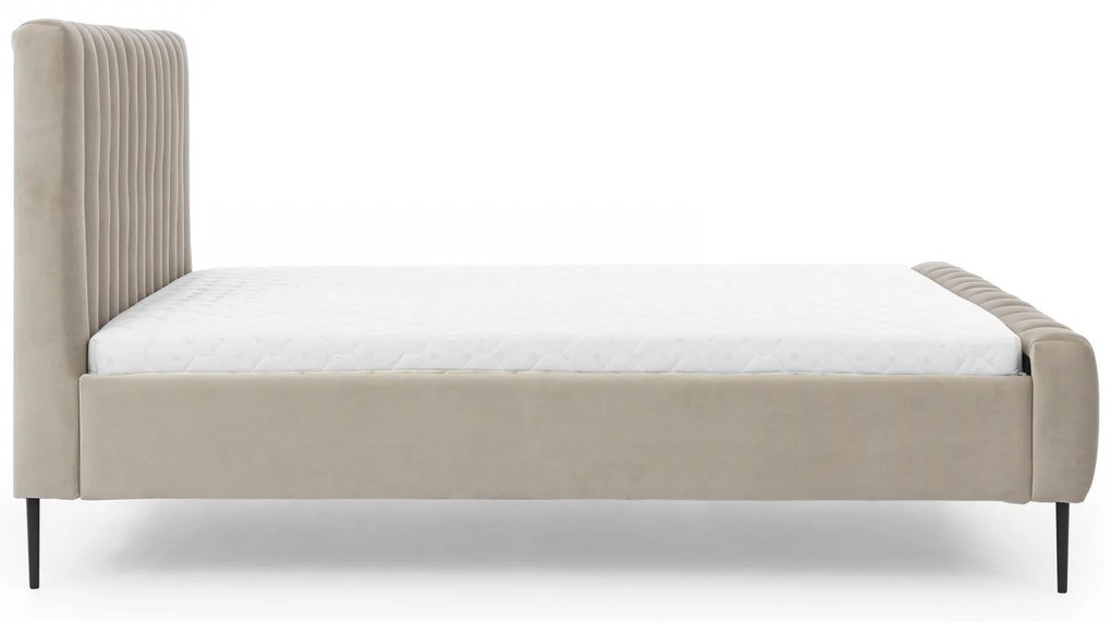 Livani kárpitozott ágy 160x200 bársony bézs Velluto 2 / fekete lábakkal