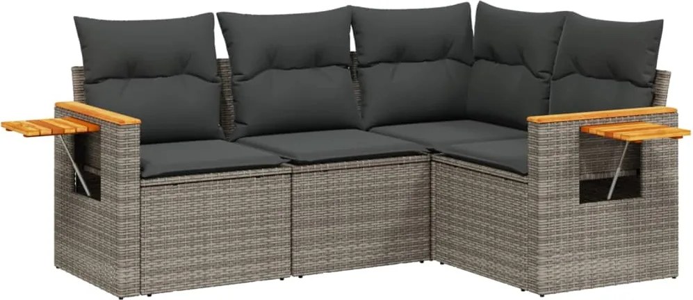 vidaXL 4 részes szürke polyrattan kerti ülőgarnitúra párnákkal