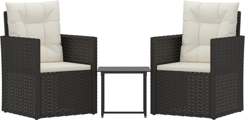 vidaXL 3 részes fekete polyrattan kültéri ülőgarnitúra párnákkal