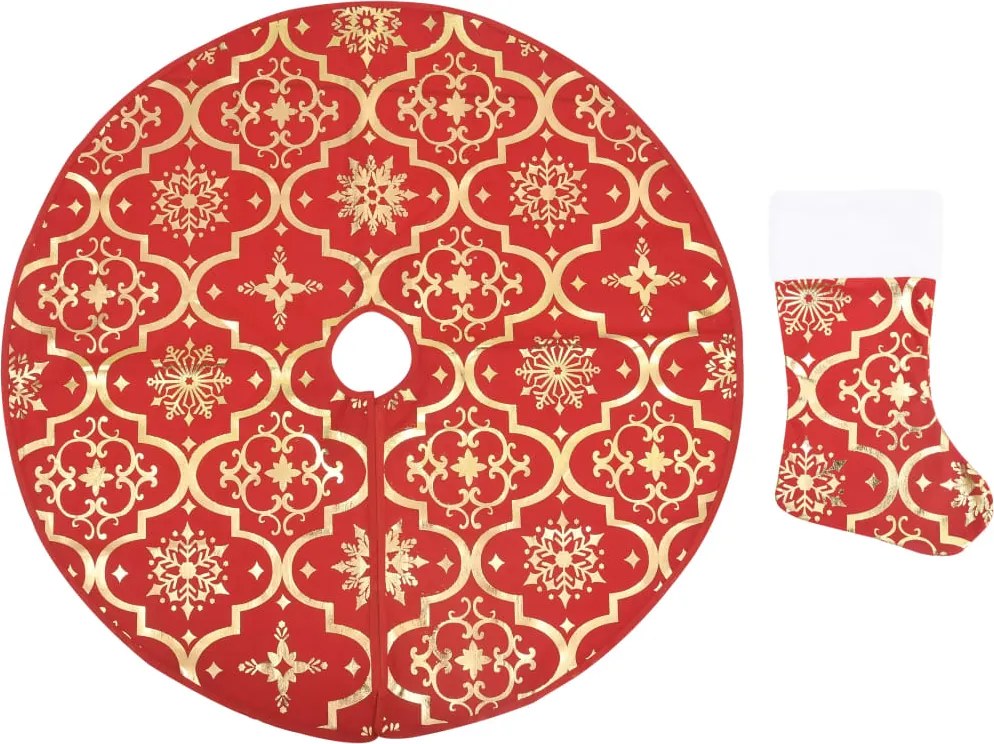 vidaXL luxus piros karácsonyfadísz szoknya zoknival 122 cm szövet