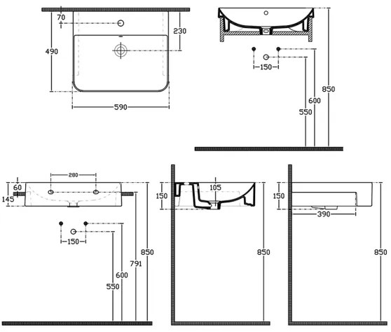 Isvea - Félbeépített mosdó SOTT AQUA 59x49 cm kerámia/fehér