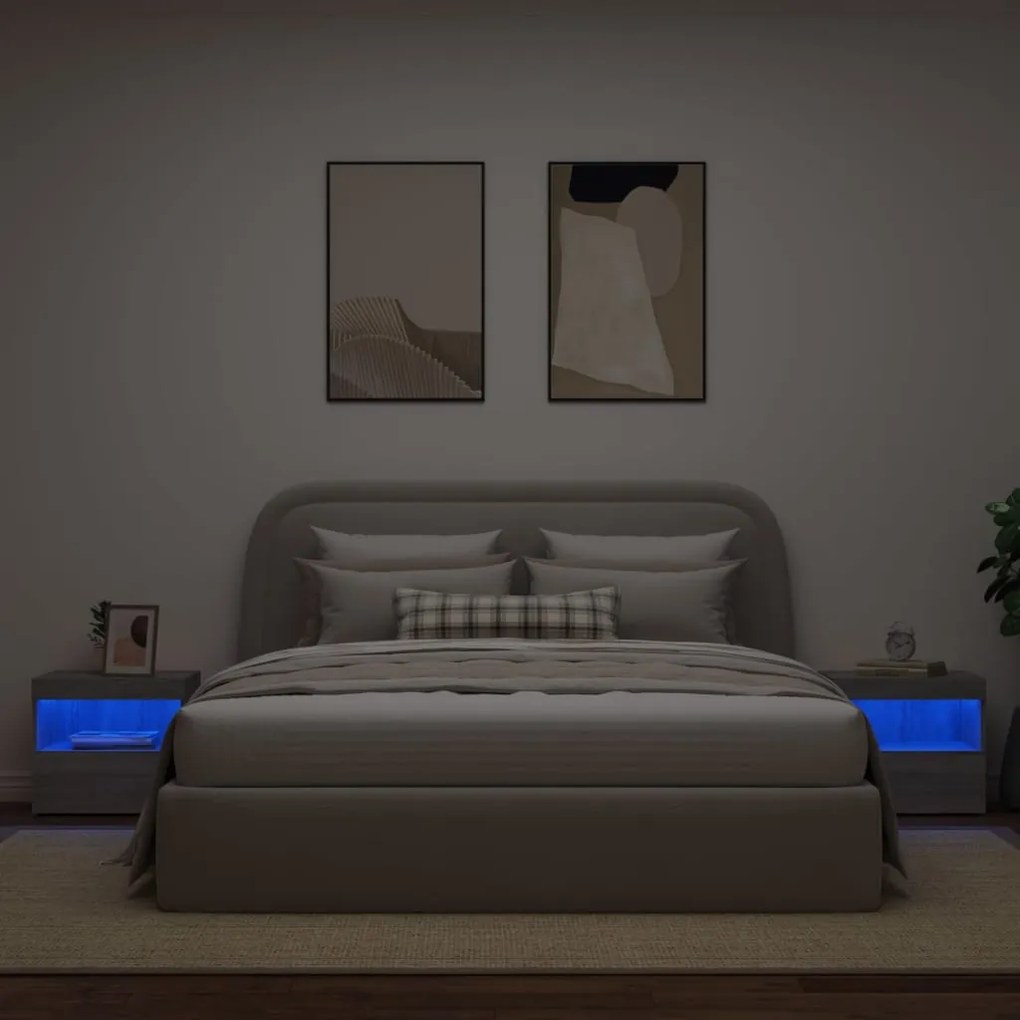 2 db szürke sonoma színű éjjeliszekrény LED-ekkel 50x40x45 cm