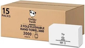 Kéztörlő, bambusz, Z hajtogatott, 2 rétegű, 200 lap, 21,8x22,4 cm, CHEEKY PANDA, fehér (KHH918)