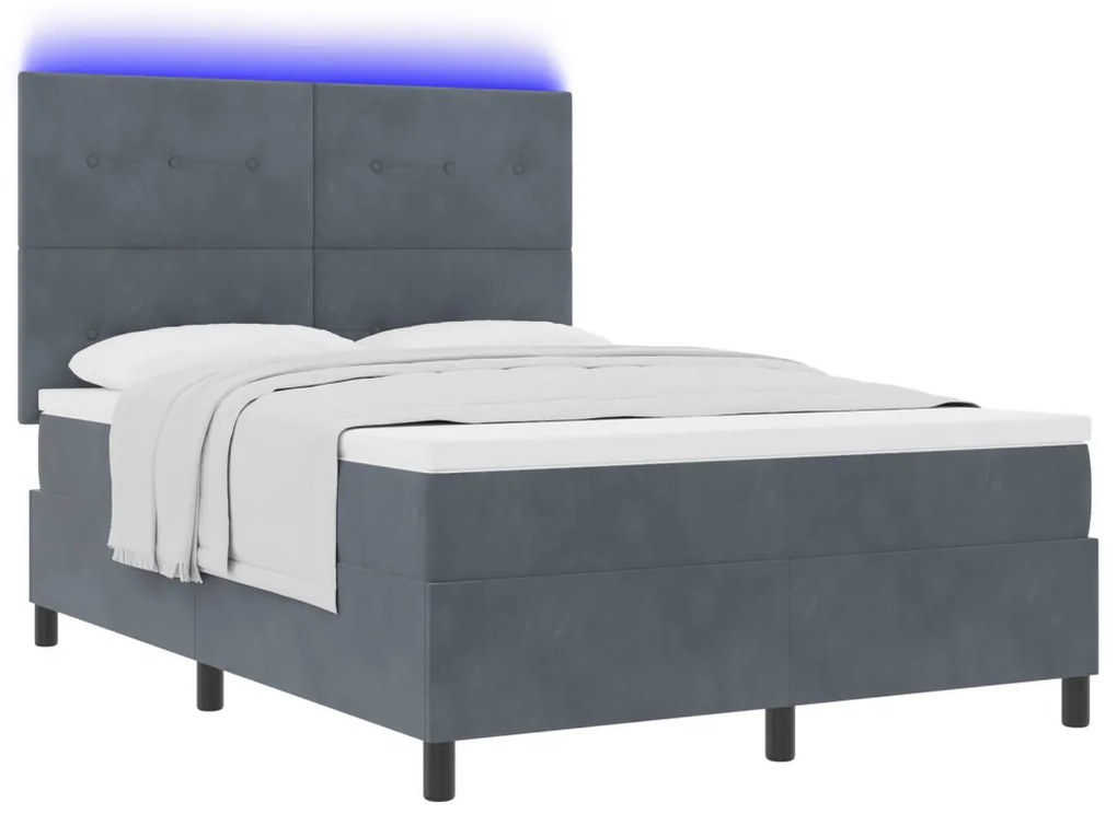 Boxspring Ágy Matraccal & LED Fekete Szürke 160x200 cm Bársony