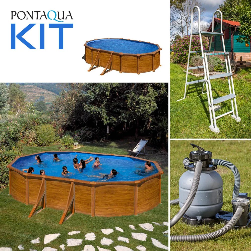 PONTAQUA KIT WOOD fémfalas családi medence szett 610 x 375 x 120 cm
