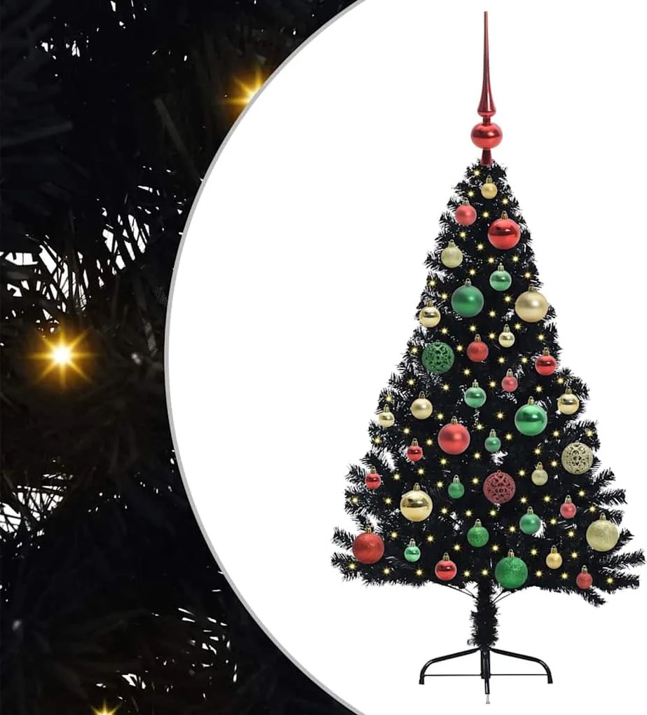 vidaXL Mesterséges, előre világított karácsonyi fa Fekete 120 cm PVC