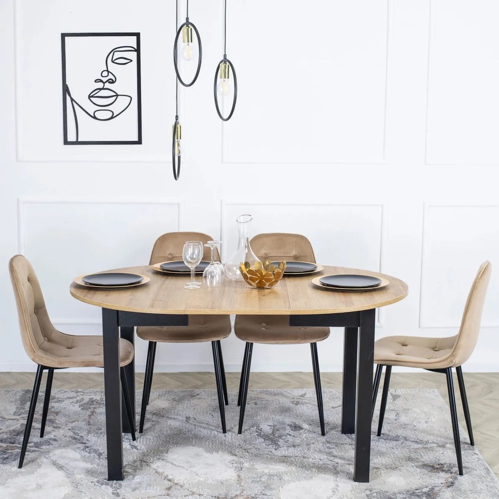 Étkezőgarnitúra 4 db. Bézs Bársony Aris székkel. Bővíthető asztal HARRY 102-142 cm