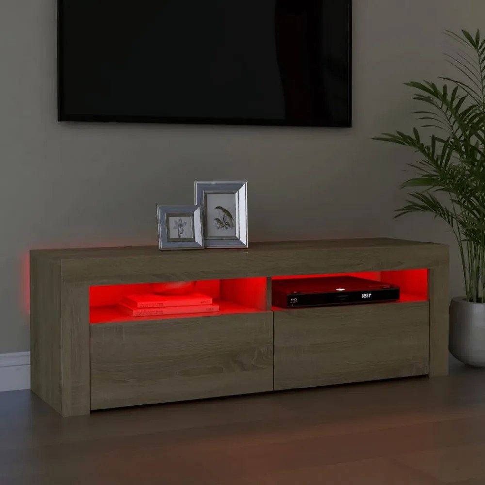 sonoma tölgy színű TV-szekrény LED-lámpákkal 120 x 35 x 40 cm