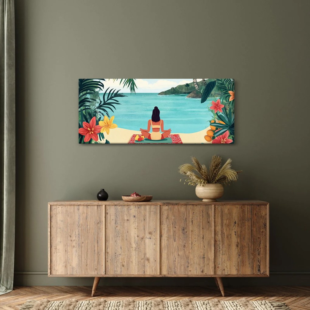 Kép - Jóga nő a tengerparton (120x50 cm)