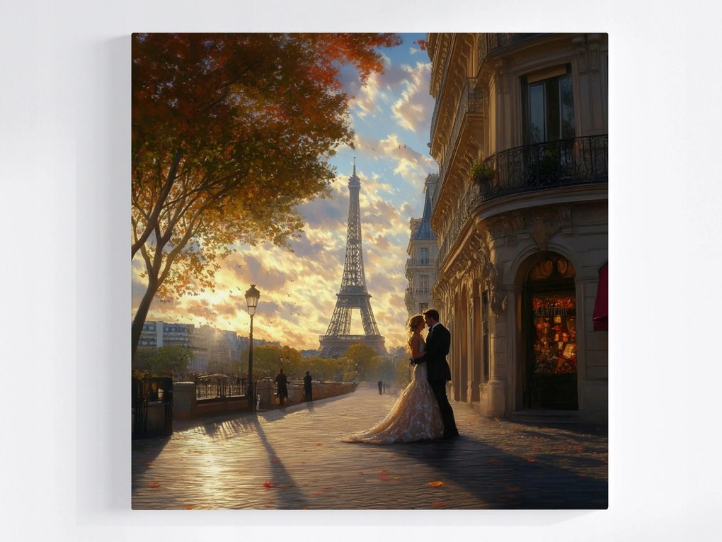 Vászonkép Canvas Párizs Város Eiffel-torony Pár Esküvő Szerelem 80x80