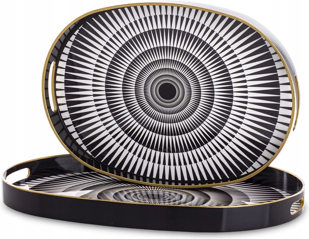 Dekorációs Tálca Szett 2 Db Fekete Elegáns Glamour Dekoráció