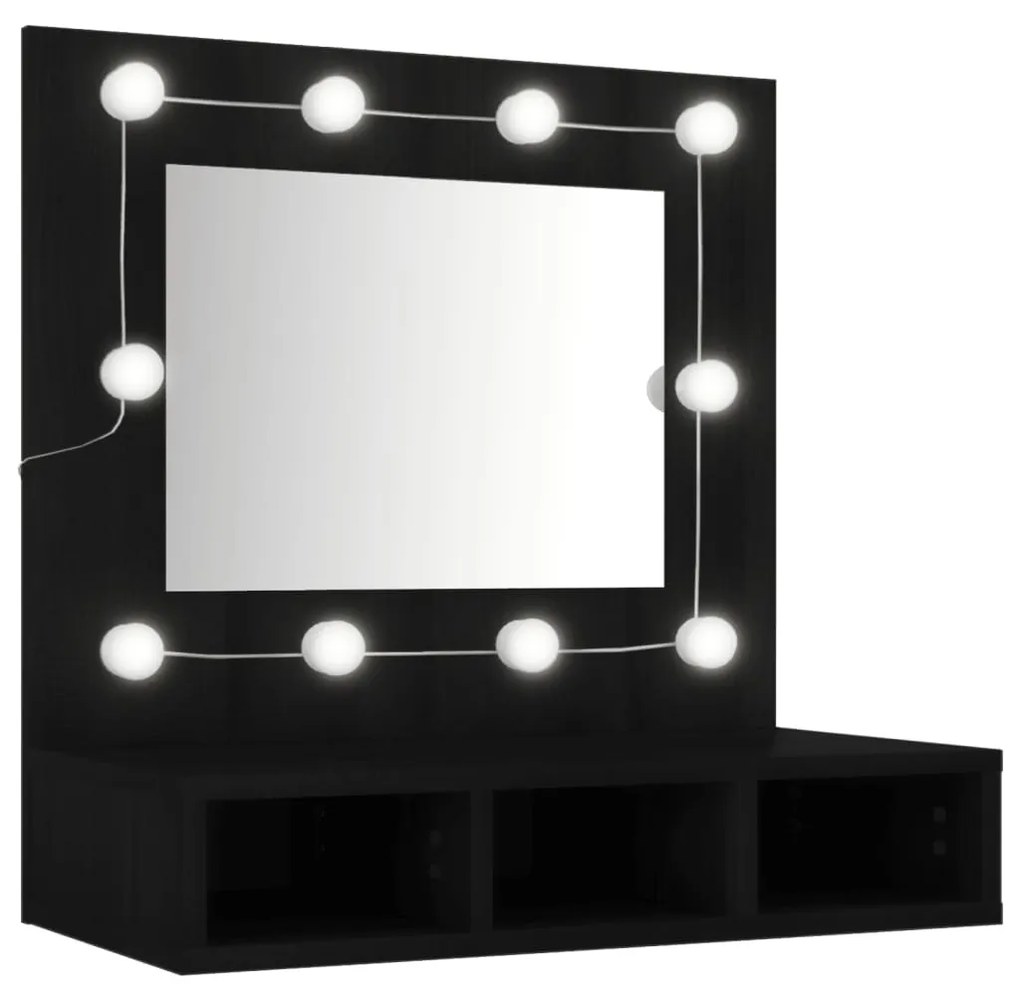 fekete tükrös szekrény LED-ekkel 60 x 31,5 x 62 cm