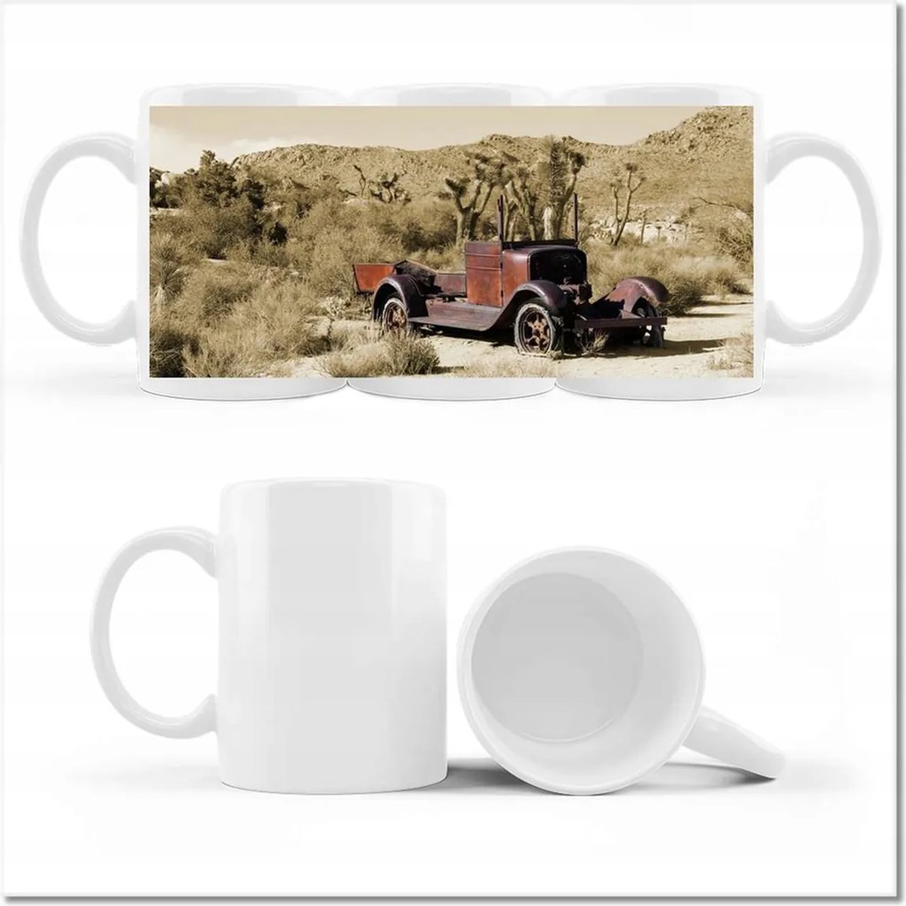 Nyomott mintás bögre Lövöldözős autó Sivatag