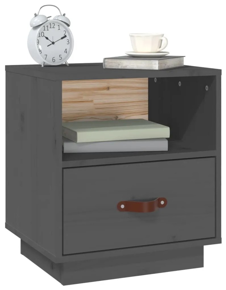 2 db szürke tömör fenyőfa éjjeliszekrény 40 x 34 x 45 cm