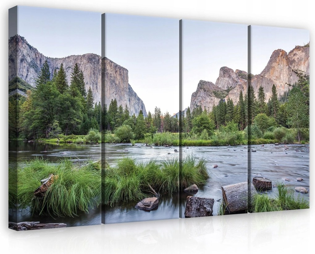 Vászonkép 120x80 Hegyi táj folyó sziklák Yosemite természet nyugalom erdő víz