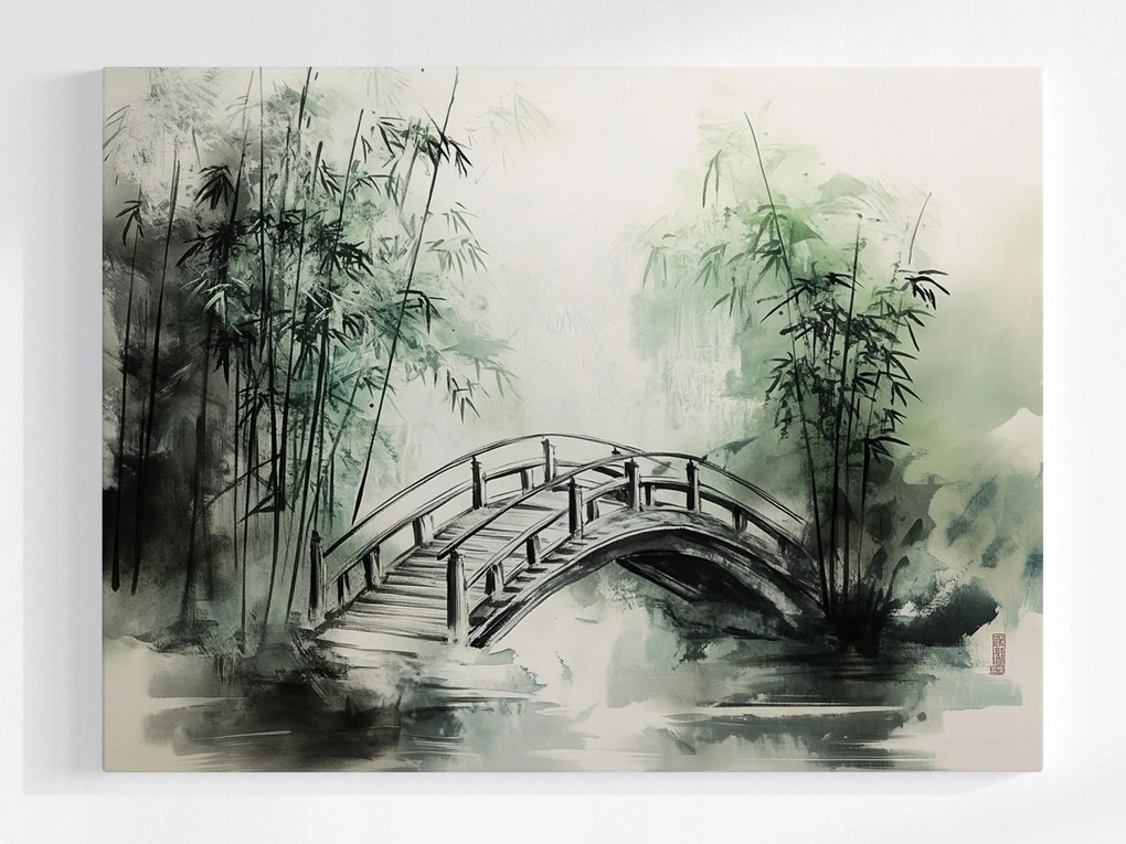 Vászonkép Canvas Grafika Japán Ázsia Park Kert Bambusz Híd 100x75