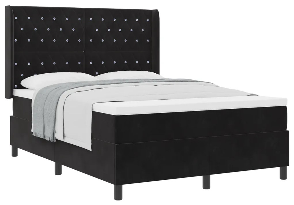 Boxspring Ágy Matraccal Fekete 140x200 cm Bársony