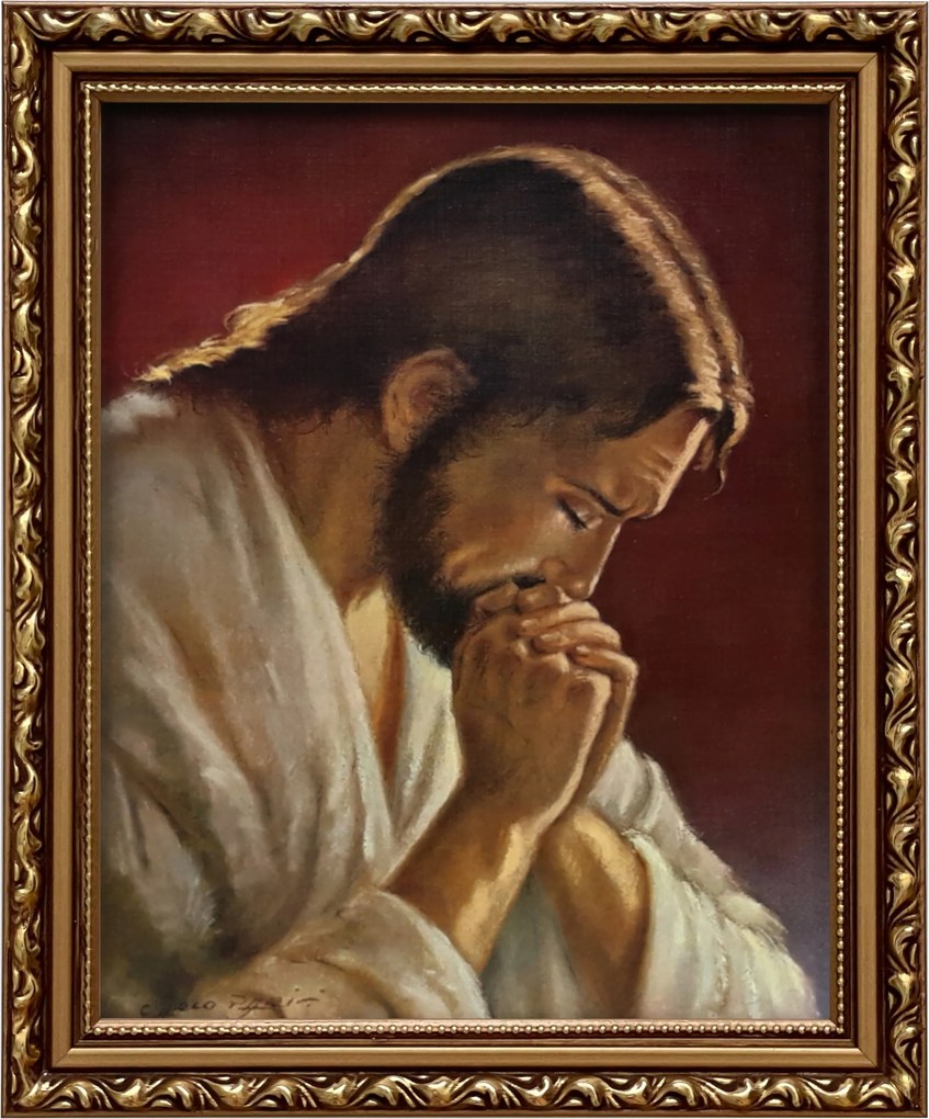 Vászonkép 29x24 Jézus Krisztus Imádkozó Arany Díszített Keret