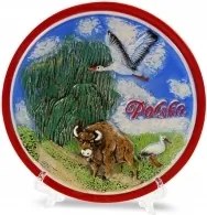 Kerámia tányér kicsi Lengyel idill bölény gólya népi turista emlék