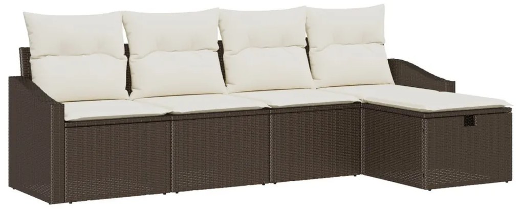 5 darabos Kert Kanapékészlet párnákkal Barna Poly Rattan
