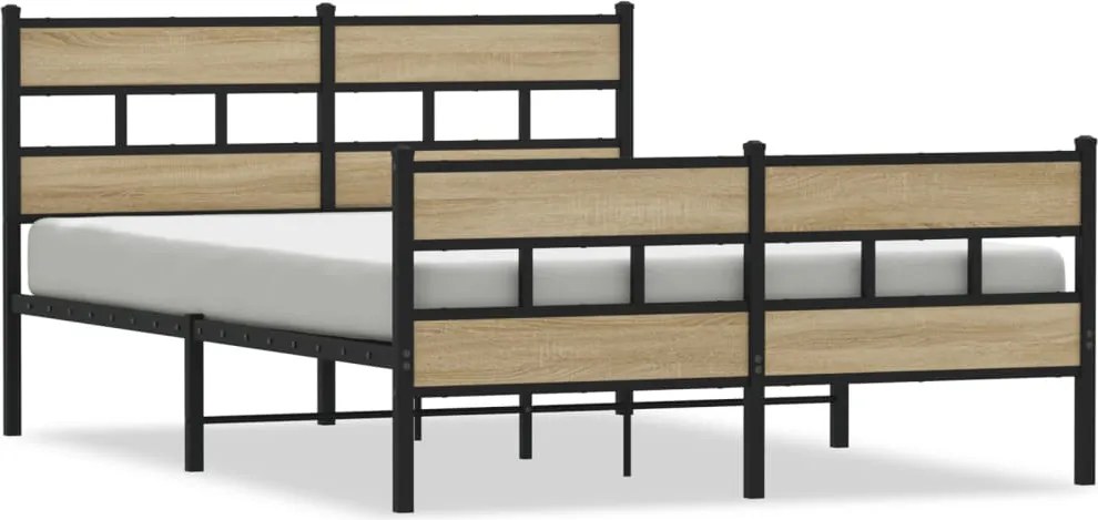 vidaXL sonoma tölgyszínű fém ágykeret matrac nélkül 160 x 200 cm