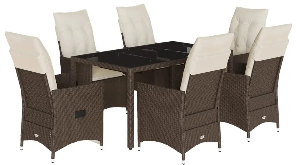 7 részes barna polyrattan kerti étkezőgarnitúra párnával