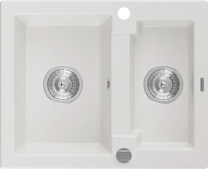 Mexen Carlos 1,5-medencés gránit mosogató 582 x 475 mm, fehér, krómozott szifon - 6518581500-20