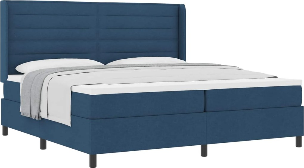 vidaXL Boxrugós ágy matracmal fejtámlával Kék 200 x 200 cm szövet