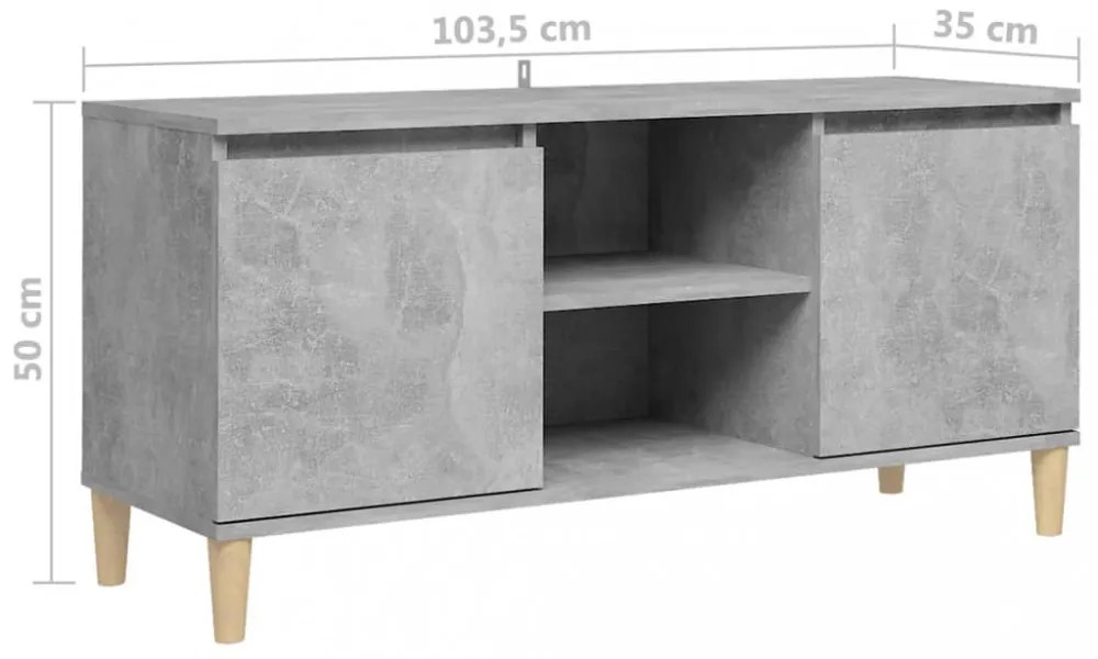betonszürke TV-szekrény tömör falábakkal 103,5 x 35 x 50 cm